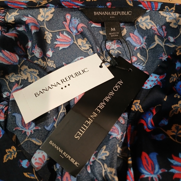 NWT Banana Republic Navy Blue Balloon Sleeve Floral Mini Dress / Size M - Picture 7 of 9